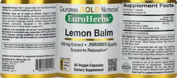 Label for Lemon Balm 500 mg