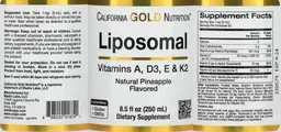 Label for Liposomal Vitamins A, D3, E & K2 Natural Pineapple Flavored