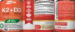 Label for K2 100 mcg + D3 125 mcg (5000 IU)