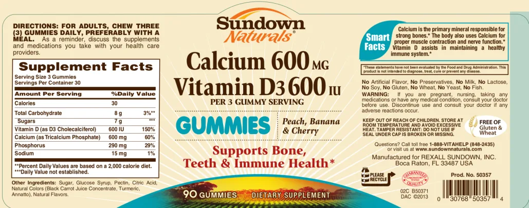 Label for Calcium 600 mg Vitamin D3 600 IU Gummies