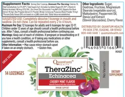 Label for TheraZinc Echinacea Cherry Mint Flavor