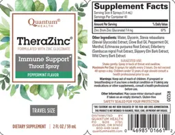 Label for TheraZinc Immune Support Throat Spray Peppermint Flavor