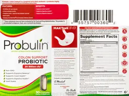 Label for Colon Support Probiotic 20 Billion CFU