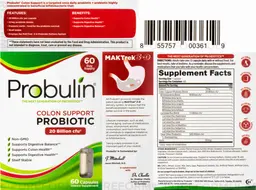 Label for Colon Support Probiotic 20 Billion CFU