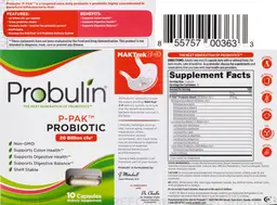 Label for P-PAK Probiotic 20 Billion CFU
