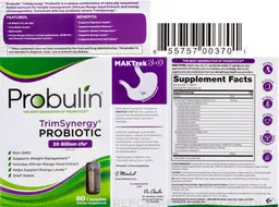 Label for TrimSynergy Probiotic 20 Billion CFU