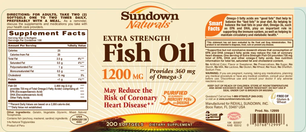 Label for Extra Strength Fish Oil 1200 mg