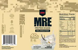 Label for MRE Vanilla Milkshake