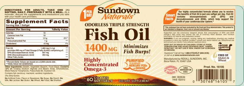 Label for Odorless Triple Strength Fish Oil 1400 mg