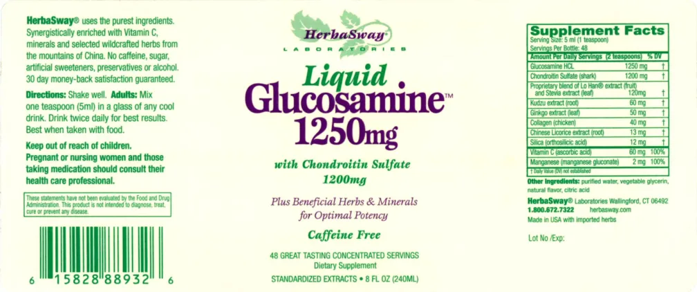 Label for Liquid Glucosamine 1250 mg