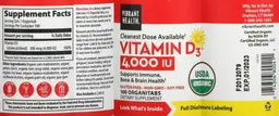 Label for Vitamin D3 4,000 IU