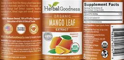 Label for Organic Mango Leaf Extract