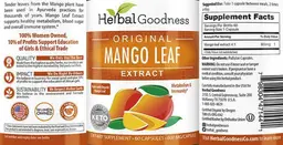 Label for Original Mango Leaf Extract 600 mg