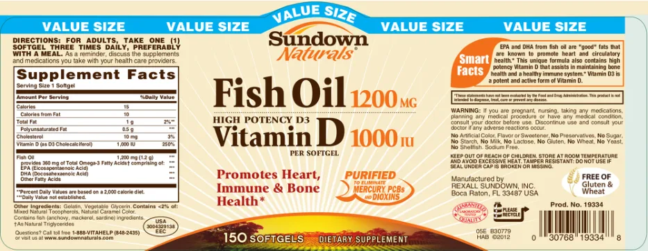 Label for Fish Oil 1200 mg Vitamin D3 1000 IU