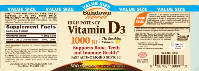 Label for High Potency Vitamin D3 1000 IU