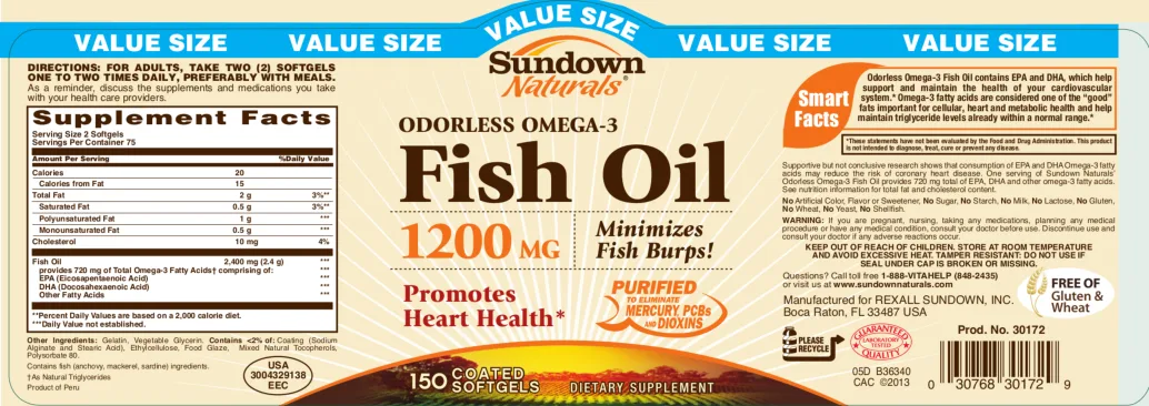 Label for Odorless Omega-3 Fish Oil 1200 mg