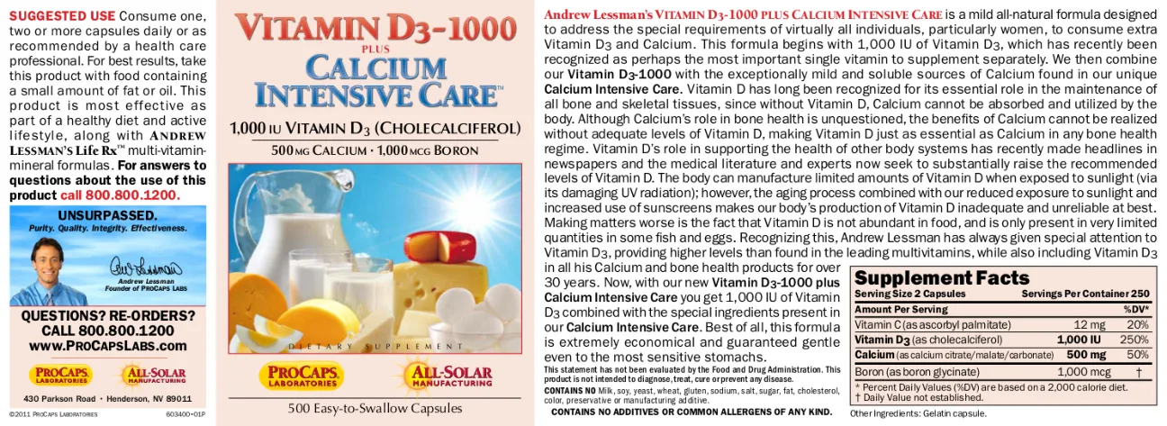 Label for Vitamin D3-1000 Plus Calcium Intensive Care