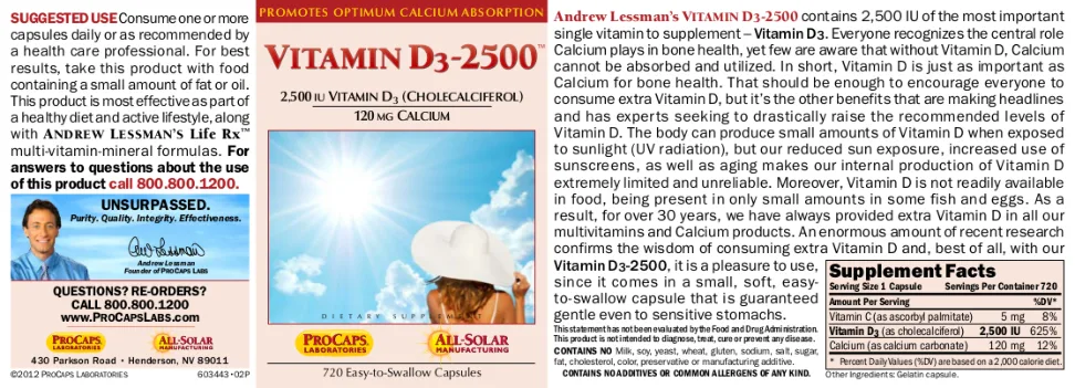 Label for Vitamin D3-2500
