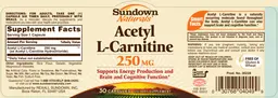 Label for Acetyl L-Carnitine 250 mg