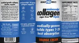Label for AminoSculpt Collagen Sugar-Free 10 Gram Orange Cream