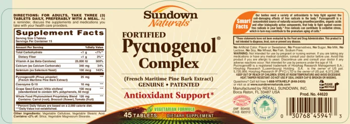 Label for Fortified Pycnogenol Complex
