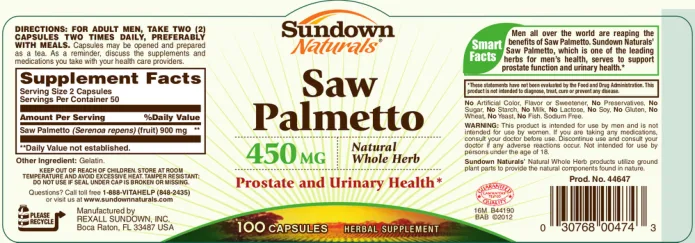 Label for Saw Palmetto 450 mg