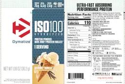 Label for ISO100 Hydrolyzed Gourmet Vanilla