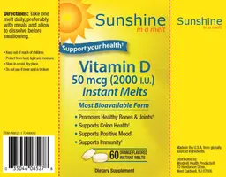 Label for Vitamin D 50 mcg (2000 IU) Instant Melts Orange Flavored