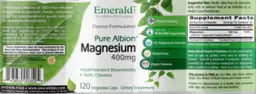 Label for Pure Albion Magnesium 400 mg
