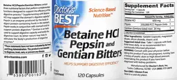 Label for Betaine HCl Pepsin and Gentian Bitters