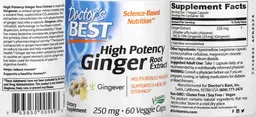 Label for High Potency Ginger Root Extract 250 mg