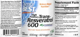 Label for High Potency Trans-Resveratrol 600 mg