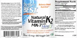 Label for Natural Vitamin K2 MK-7 with MenaQ7 45 mcg