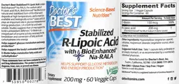 Label for Stabilized R-Lipoic Acid with BioEnhanced Na-RALA 200 mg