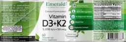 Label for Vitamin D3 5,000 IU's + K2 50 mcg
