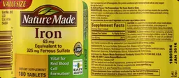 Label for Iron 65 mg