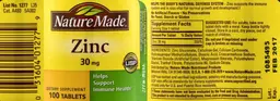 Label for Zinc 30 mg