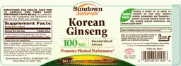 Label for Korean Ginseng 100 mg