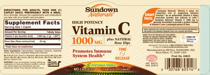 Label for High Potency Vitamin C 1000 mg