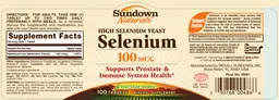 Label for High Selenium Yeast Selenium 100 mcg