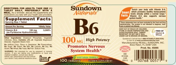 Label for B6 100 mg