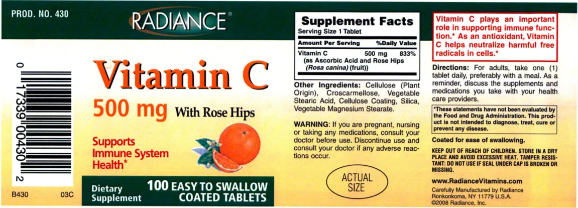 Label for Vitamin C 500 mg