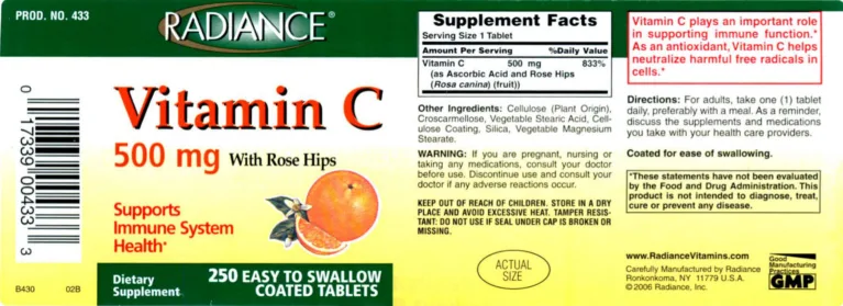 Label for Vitamin C 500 mg