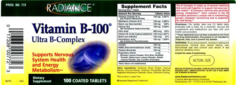 Label for Vitamin B-100