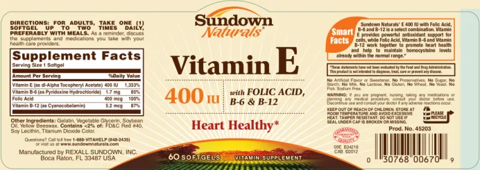 Label for Vitamin E 400 IU