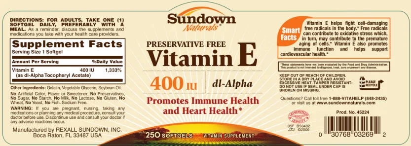 Label for Vitamin E 400 IU