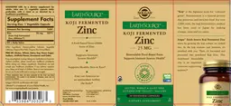 Label for Earth Source Koji Fermented Zinc 25 mg