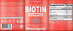 Label for Premium Biotin Gummies 10,000 mcg Strawberry