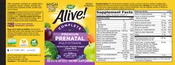 Label for Alive! Complete Premium Prenatal Multivitamin