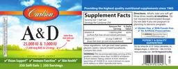Label for A 25,000 IU (7,500 mcg RAE) & D 1,000 IU (25 mcg)